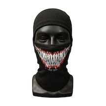 Unisex Tam Yüz Balaklava Diş Desenli Kışlık Maske Nefes Alan Esnek Kask Altı Boyunluk Yumuşak Viskoz Renk: Siyah, Beden: Standart