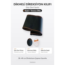 Trobus Renault Symbol 2000-2008 Uyumlu Dikmeli Direksiyon Kılıfı Düz Deri Siyah Turuncu Dikiş
