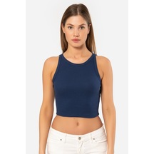 Türen Kadın Fitilli Crop T-shirt 3404/lacivert 001