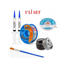Lehimleme Seti 0,8 Mm 40 Gr Lehim Teli 2 Li Flux Cp-2515 Lehim Fitili Havya Ucu Temizleme Kremi Fırça Seti St14