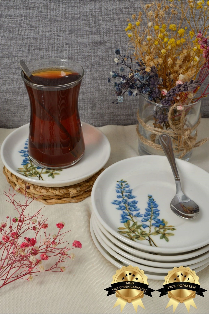 Hazeran 6'lı Porselen Çay Tabağı Seti Beyaz