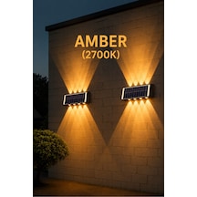 Amber Rengi Güneş Enerjili Led Aplik Ct-8010 - Solar Enerjili Bahçe Aydınlatma Turuncu