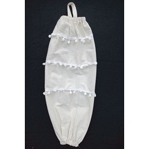 Emtory Home Krem Ponponlu Naturel Keten Poşetlik Organizer