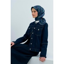 Armine Sura Saf İpek Eşarp 9522 - 86 Lacivert Batik Desen Lacivert Yeşil
