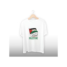 Filistin Bayrak Detaylı Unisex Tişört Beyaz