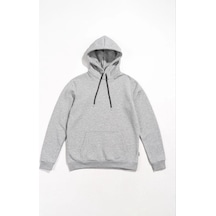 Kadın Kapüşonlu Kanguru Cepli 3 İplik Pamuklu Oversize Hoodie Sweatshirt - Gri