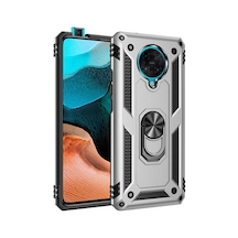Noktaks - Poco F2 Pro Uyumlu Kılıf Koruyucu Yüzüklü Çift Katman Vega Kapak - Gri - T15546