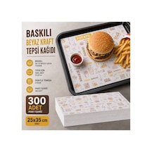 Baskılı Beyaz Kraft Tepsi Kağıdı 25x35 Cm 300 Adet Fast Food Hamburger Servis Sunum Kağıdı