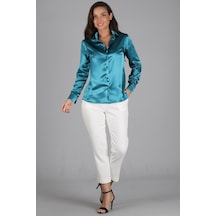 Sweetness Kadın Zümrüt Yeşili Saten Gömlek Yeşil