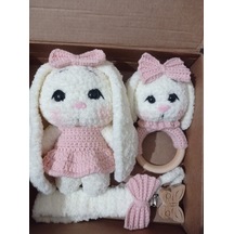 Amigurimi Tavşanlı Emzik Takımı Pembe