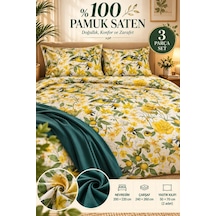 Slc Home %100 Pamuk Saten Şık Tasarım Çift Kişilik Nevresim Takımı 4 Parça Sarı Yeşil Çok Renkli - 938600468 Çok Renkli
