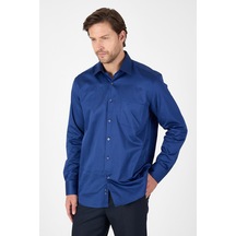 İmza Lacivert Sert Yaka Uzun Kol Cepli Comfort Fit %100 Pamuk Gömlek 1004260323