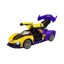 Oyuncak 1:24 Ölçek Diecast Metal Laker.s Spor Araba Işıklı Sesli Buharlı Çek Bırak Model Araç Kapıları Açılır Mor