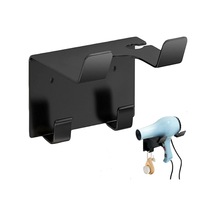 Saç Kurutma Makinesi Tutucu, İster Kendinden Yapışkanlı İster Duvara Vidalamalı Saç Kurutma Makinesi Tutucu İstasyonu 2 Kancalı Fön Makinesi Tutacağı Banyo Duş Odası İçin Tüm Makinalara Uyar Siyah