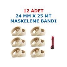 Hediyeli 12 Adet 24 Mm X 25 Mt Maskeleme Bandı Kağıt Bant