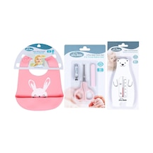 Bebek Bakım Seti Tırnak Makası Seti+silikon Önlük+banyo Derecesi Pembe Beyaz Sv507-01-25