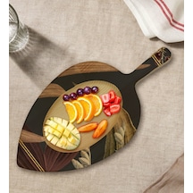 Bk Gift Çiçekler Tasarımlı Yaprak Şeklinde Doğal Ahşap Servis Ve Sunum Tabağı Model 4