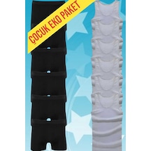 Uniquetrenders Erkek Çocuk İkili Set Pamuklu Penye 6 Atlet 6 Boxer Gri - Siyah