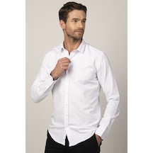 Tudors Modern Fit Uzun Kol Armürlü Kravatlık Erkek Gömlek-26466 Beyaz