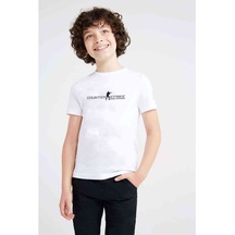Counter Strike Logo Baskılı Unisex Çocuk Beyaz T-Shirt