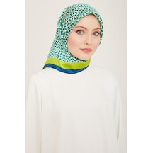Armine Benetton Yeşil-lacivert Geometrik Desen Sura İpek Eşarp 9151-01
