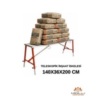 Alüminyum Gövdeli Çelik Ayaklı Teleskopik Katlanır İnşaat İskelesi - 400 Kg Taşıma Kapasitesi 140x36x200cm