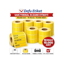 Defu Etiket Sarı Termal Eczane Etiketi, 40x60 Mm, 10 Rulo, 10.000 Adet, 40 Mm Kuka 1
