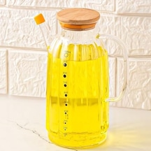 Borosilikat Cam Bambu Vakum Kapak Pinterest Mutfak Yağdanlık Sürahi Seti 1000ml 0