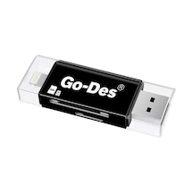 Go Des GD-DK102 Lightning & Micro USB Veri Aktarımı SD & Micro SD Kart Okuyucu - ZORE-253401 Beyaz
