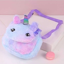 Maoyaya Yeni Yuvarlak Gözlü Tek Boynuzlu At Çocuk Peluş, Renkli Kapaklı Kız Omuz Çantası Mor Lila