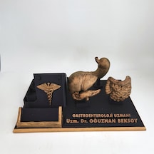 Kişiye Özel Gastroenteroloji Doktoru Masa İsimliği Ve Kartvizitlik Gold - Siyah