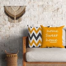 Zigzag ve Home Sweet Home Dekoratif 2'li Minder Kılıfı Seti 60 x 60 cm