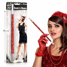 30 Cm Kırmızı Payetli Sigara Tutacağı 1920 Ler Gatsby Parti Aksesuarı 5691 "