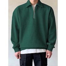 Genius Store Genıus Store Erkek Polo Yaka Oversize Sweatshirt Yarım Fermuar Sweatshirt Oversıze-sweatshırt Yeşil