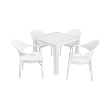 Depootoptan Mandella Elit Rattan 90 x 90 CM Eylül Koltuk Camlı Masa Takımı Beyaz