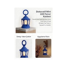 Dekoratif Fener Mini Kaide Led Mumlu Modern Masaüstü Aydınlatma - Otantik Ortam Aydınlatması - Mavi