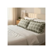 Fırfırlı Yastık Kılıfı 2 Li Set Tek Kişilik %100 Organik Pamuk 50x70 Cm 8 Farklı Desen Seçenekli Yeşil Ekose