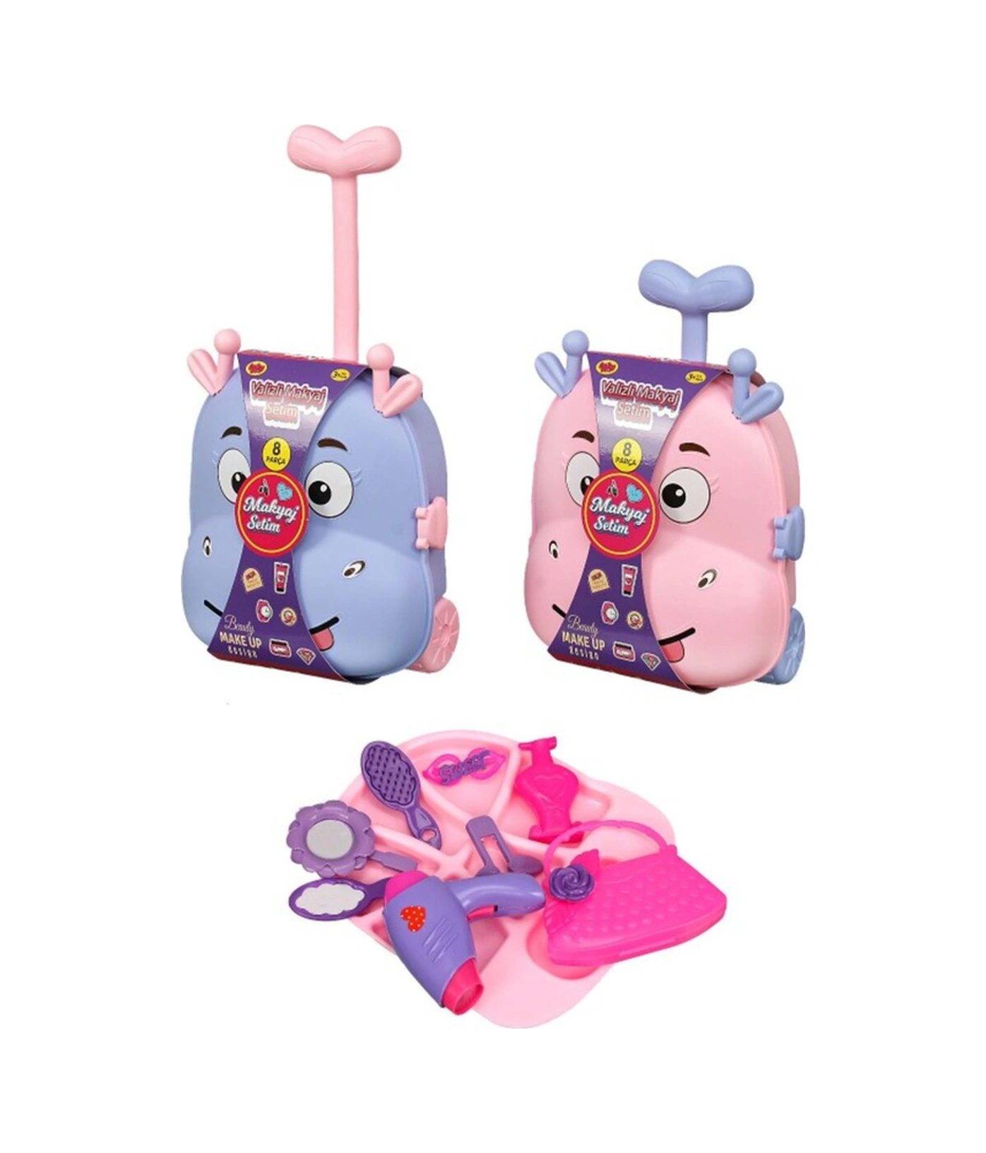 Çocuk Valizli Pembe Renk Makyaj Setim - Mavi Su Dünyası
