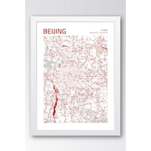 Pekin Çin Beijing - China Haritası Çerçeveli Tablo Lüks Salon Ofis Duvar Dekorasyonu Hediyelik Tablo