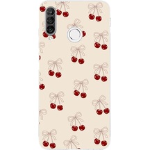 Huawei P30 Lite Uyumlu Fiyonklu Kirazlar Baskılı Silikon Kılıf Renkli