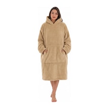 Mulberry Wellsoft Kapşonlu Giyilebilir Tv Battaniyesi Unisex Over Size - Camel 36 Derece Üstü