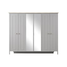 Yakamoz 6 Kapaklı Aynalı Elbise Dolabı Gardrop 253x64x213 Gri