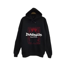 Dimension - Halı - Motif Baskılı Unisex %100 Pamuk Kapüşonlu Siyah Sweatshirt Siyah