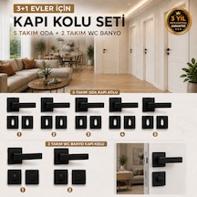 3+1 Evler İçin 7'li Kapı Kolu Seti 5 Takım Oda + 2 Takım Wc Banyo Mat Siyah Kare Rozetli Marka