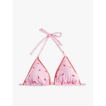 Koton Koton X Sibil Çetinkaya - Biber Baskılı Kroşe Detaylı Üçgen Bikini Üstü Pembe Desenli 6sak10256mm