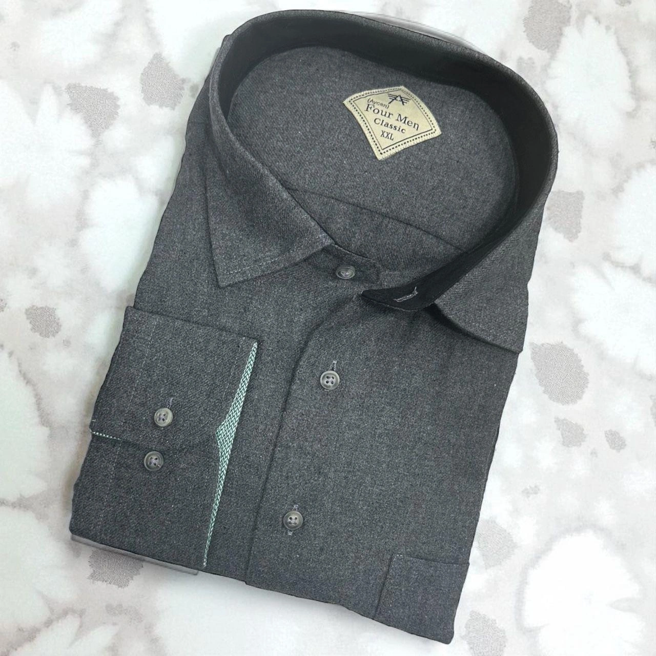Klasik %100 Cotton Uzun Kollu Terletmeyen Kışlık Flanel Kumaş Koyu Gri Gömlek Regular Kalıp -10412 Koyu Gri