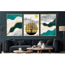 Alüminyum Çerçeveli Gerçek Cama Baskı Sanat Temalı 3'lü Set Cam Tablo 0054