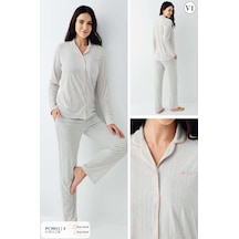 Pierre Cardin 9051 Kadın Uzun Kollu Gömlek Pijama Takımı-nil Nil Yeşili