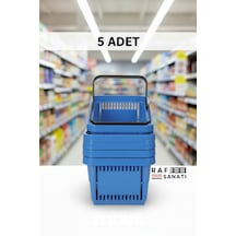 5 Adet / 22 Litre Plastik Market Alışveriş Sepeti Profesyonel Market Mağaza El Sepeti Mavi
