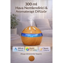 300 Ml Ahşap Tasarımlı Ultrasonik Hava Nemlendirici Aromaterapi Difüzör Rgb Işıklı Sessiz